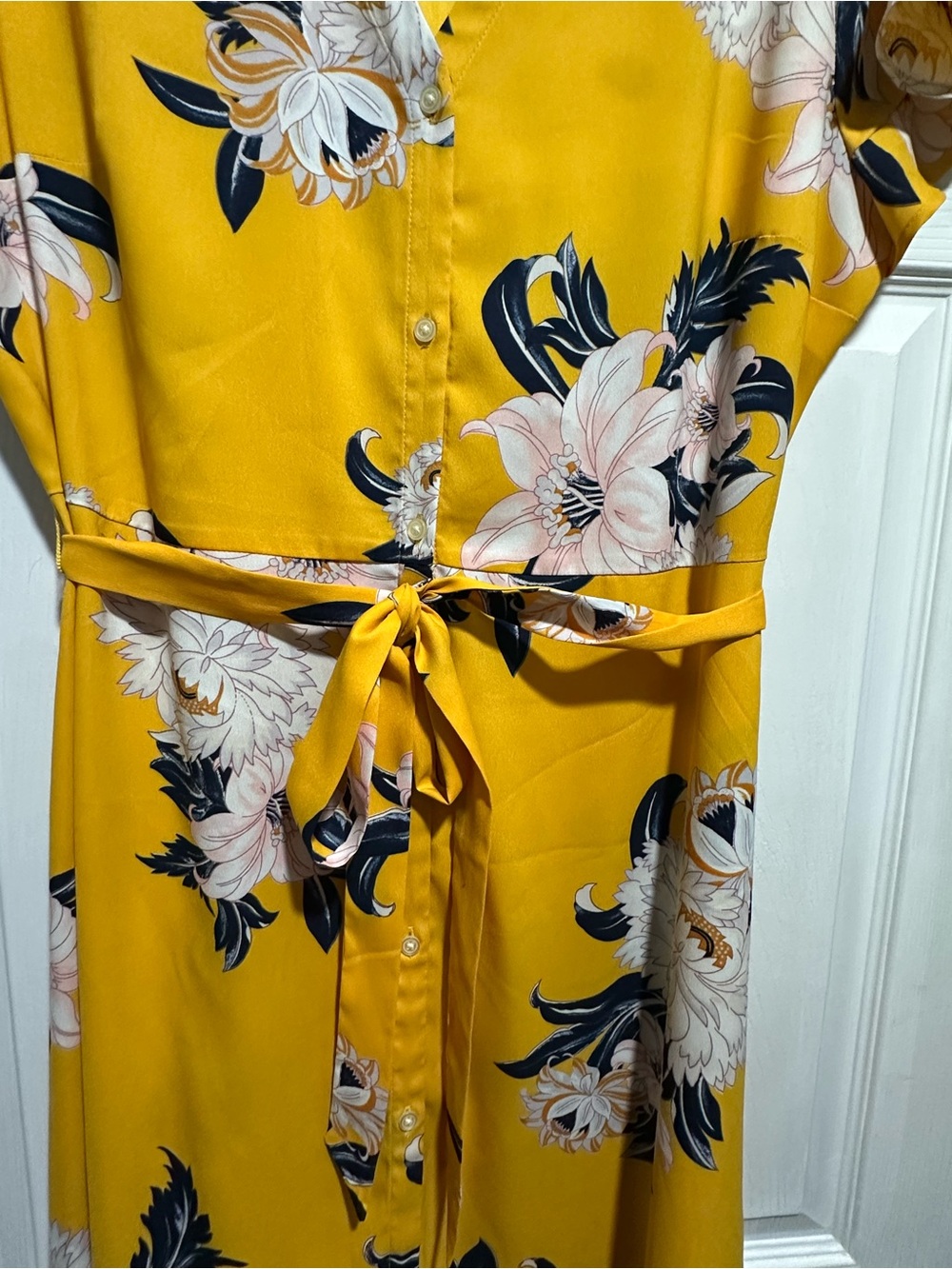 LOFT Yellow Floral Button-Front Maxi Dress with Tie Waist 12 - Picture 5 of 6